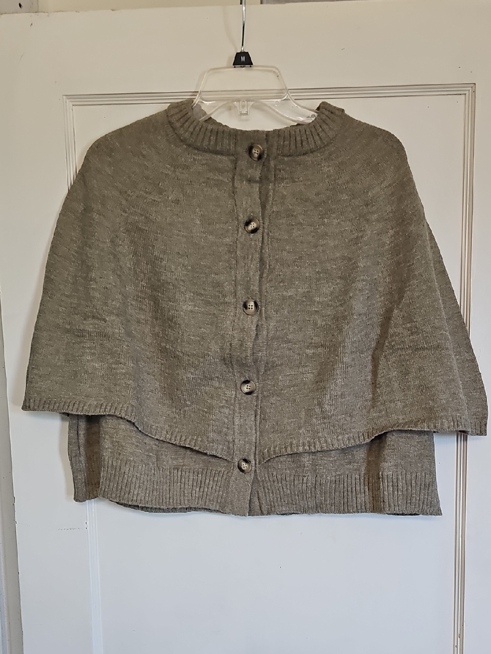 Button-Front Cape Sweater in Taupe